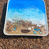 Ocean Dreams Porcelain Tray - Handmade Resin Ocean Tray with Seashells