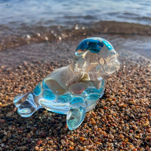 Sunny the Seal - Handcrafted Ocean Resin Sculpture with Real Seashells