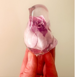 Pink rose resin bird decor with preserved blush rose inside clear resin