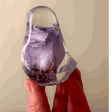 Handcrafted purple rose preserved inside clear resin bird decor, Lavender Rose Songbird standing 3 inches tall