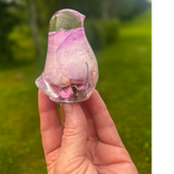 Pink rose resin bird decor with preserved blush rose inside clear resin sculpture