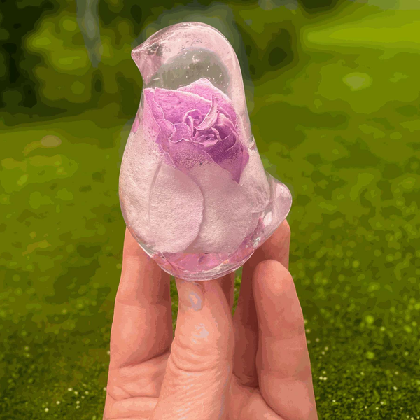 Handcrafted pink rose resin bird decor with preserved blush rose inside