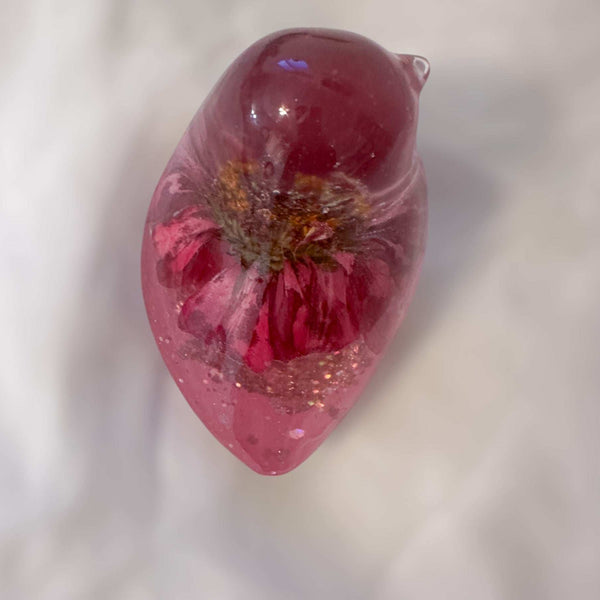 Handmade Resin Bird "Zinnia Serenade" - Real Dried Flower Resin Decor