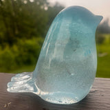 Glow in the dark resin bird decor with real dandelion puff inside glowing blue resin sculpture