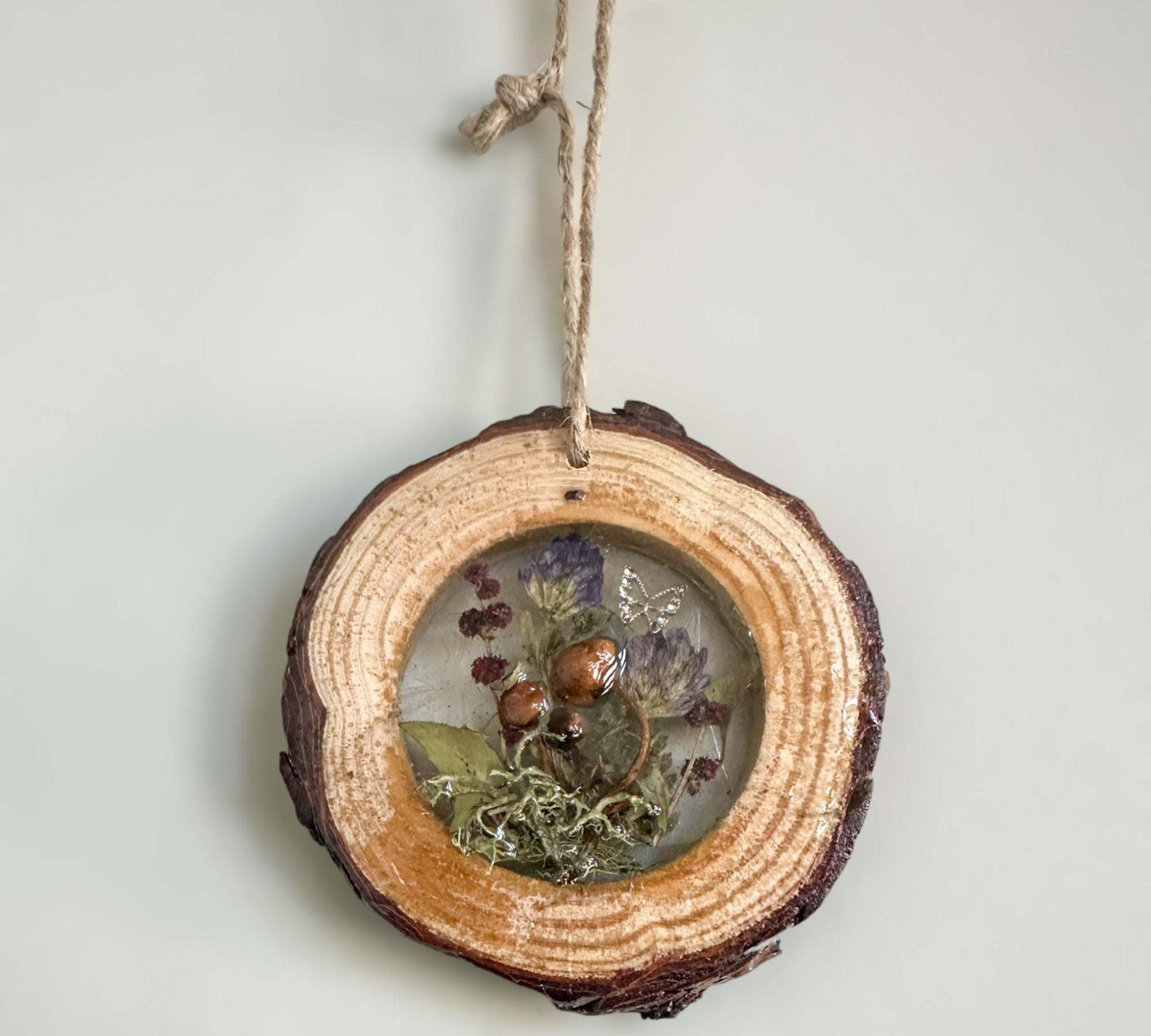 Suncatcher - Mystical Mushroom Grove Suncatcher with Preserved Flowers