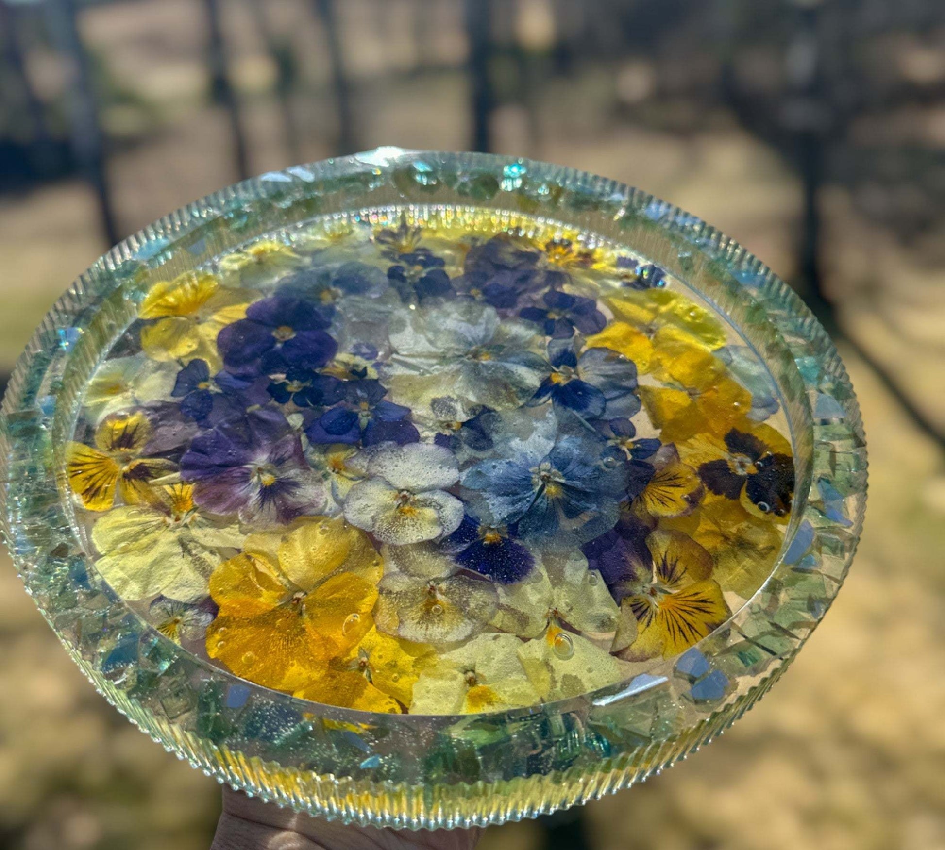 Pansy Garden Tray - Real Pressed Pansy Flower Resin Tray Home Décor