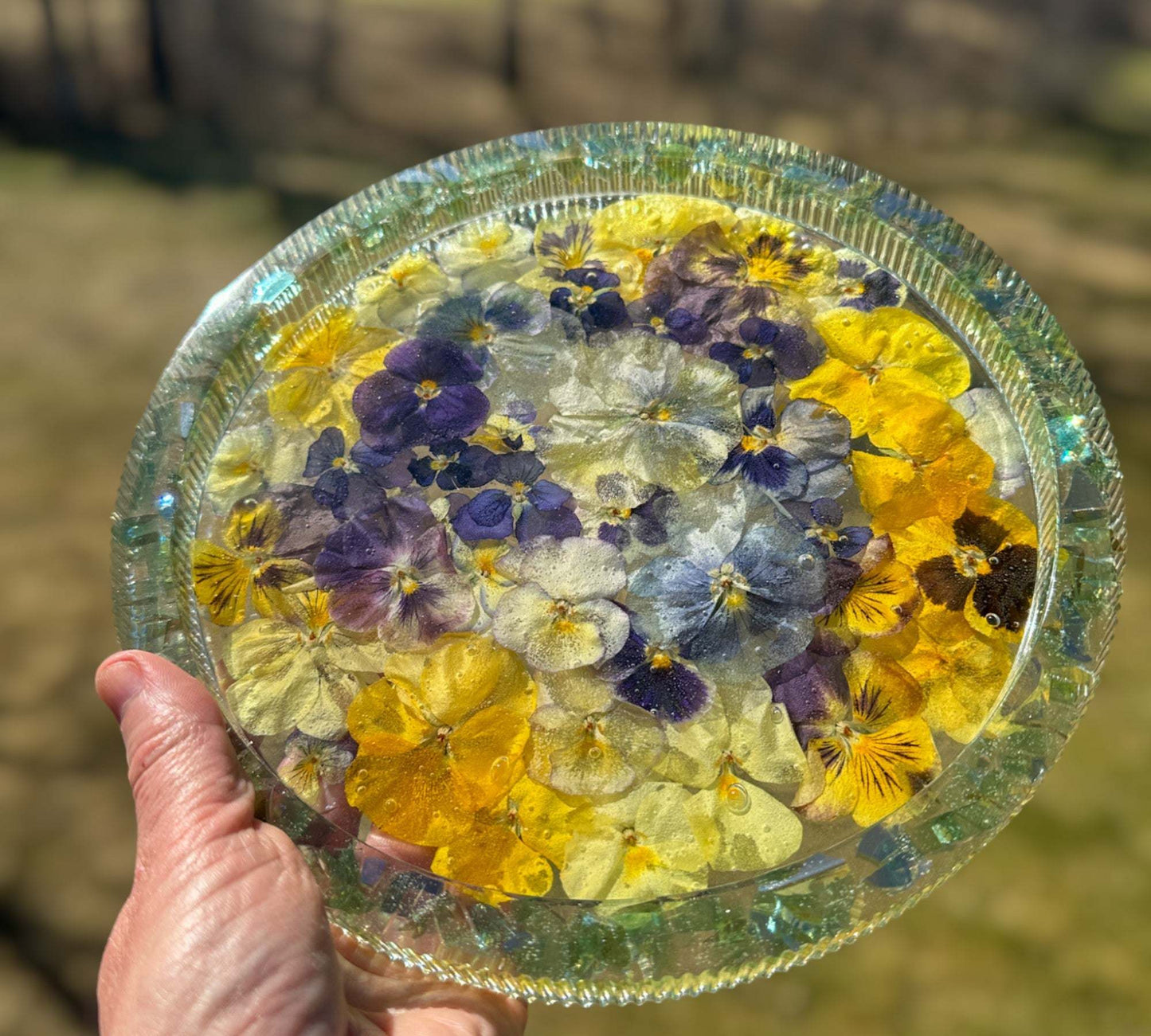 Pansy Garden Tray - Real Pressed Pansy Flower Resin Tray Home Décor