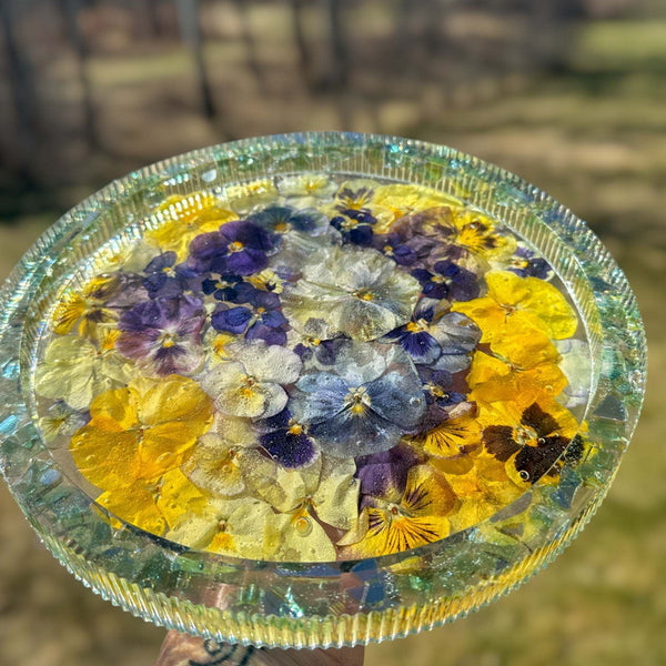 Pansy Garden Tray - Real Pressed Pansy Flower Resin Tray Home Décor