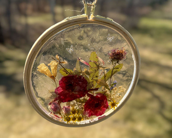 Suncatcher - Enchanted Rose Resin Garden Handmade with Wild Roses
