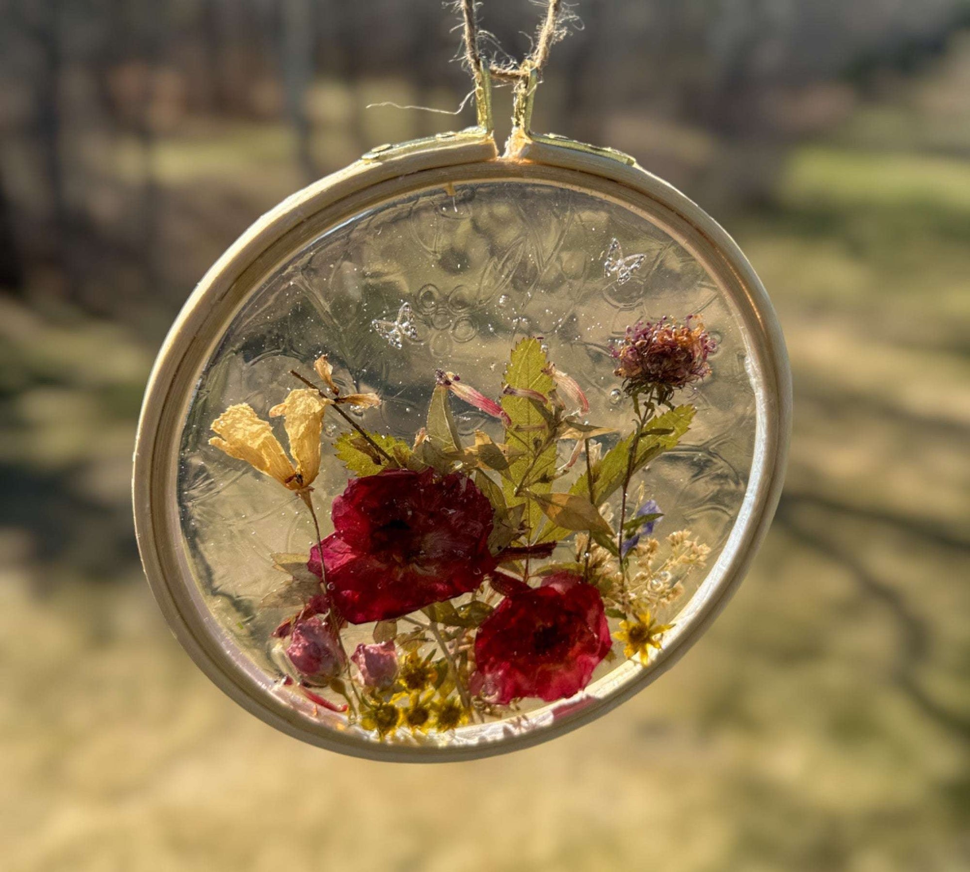 Suncatcher - Enchanted Rose Resin Garden Handmade with Wild Roses