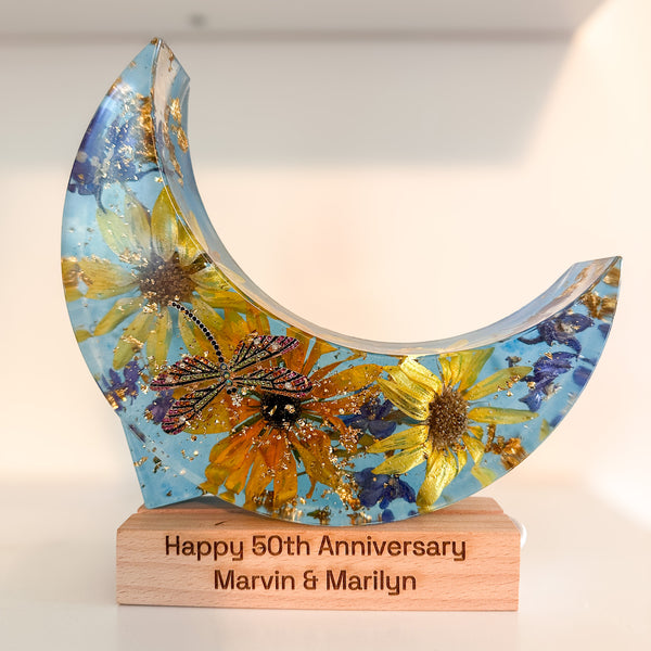 Moon Decor with Wood Base & Plaque - Custom Order with Engraving