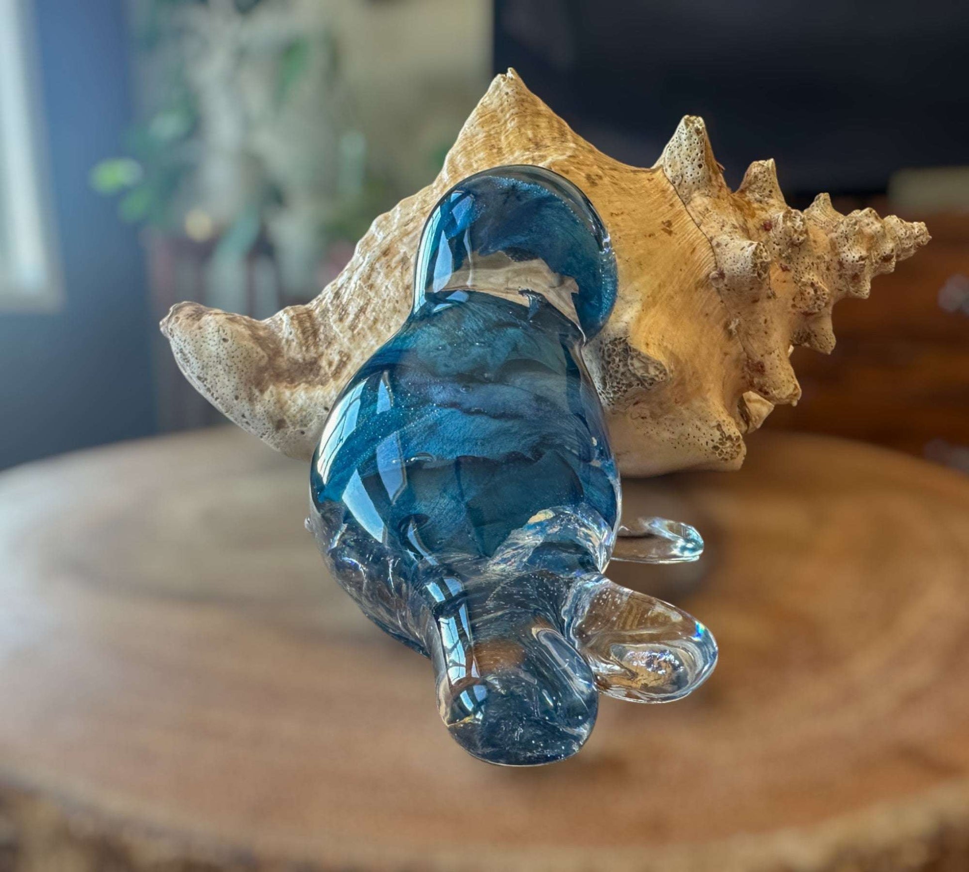 Blue Rose Ocean's Embrace: Enchanted Seal Sculpture Handmade Decor