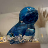 Blue Rose Ocean's Embrace: Enchanted Seal Sculpture Handmade Decor