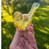 Handcrafted yellow floral resin bird with real daisy and gold leaf accents