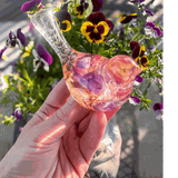 Handmade clear resin bird with real preserved fuchsia flowers and gold leaf accents