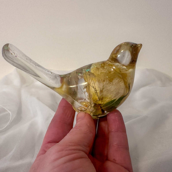 Golden Rose Songbird - Handmade Rose Botanical Resin Bird Decor