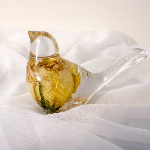 Golden Rose Songbird - Handmade Rose Botanical Resin Bird Decor