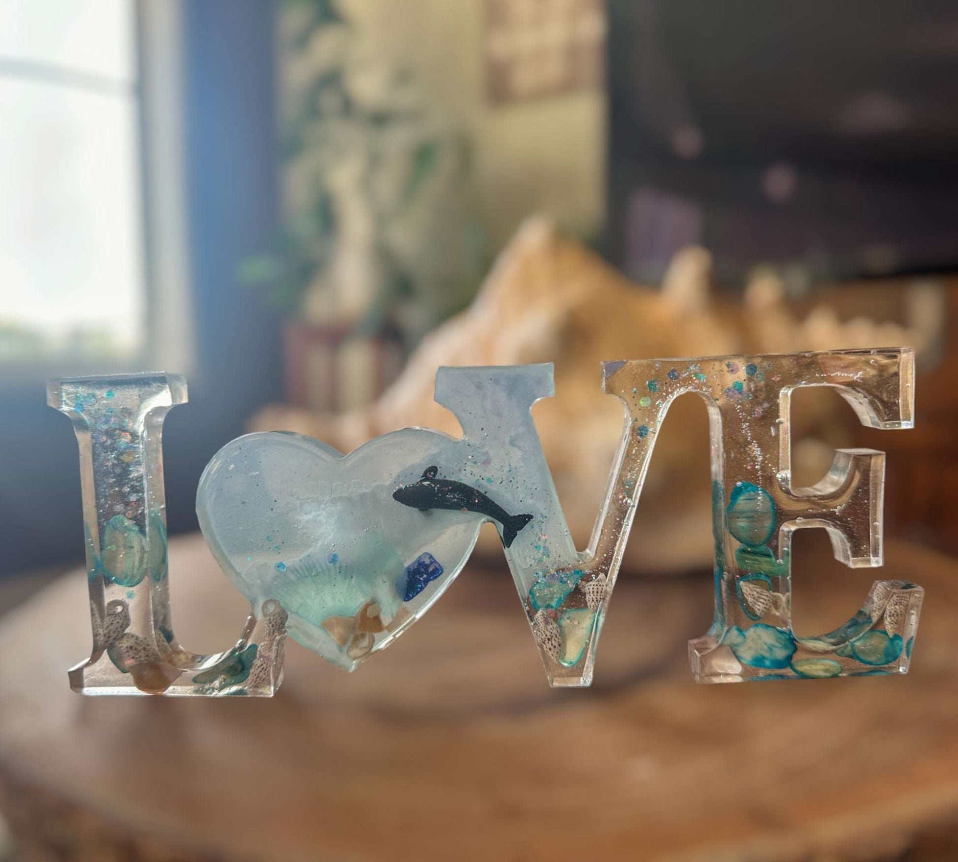 Oceans Embrace - Handcrafted LOVE Word Decor with Real Seashells