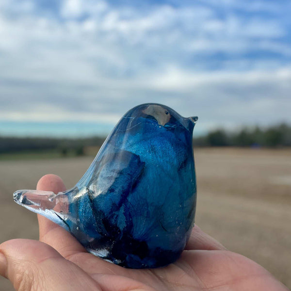 Blue Rose Resin Bird Nature-Inspired Sculpture Azure Serenade