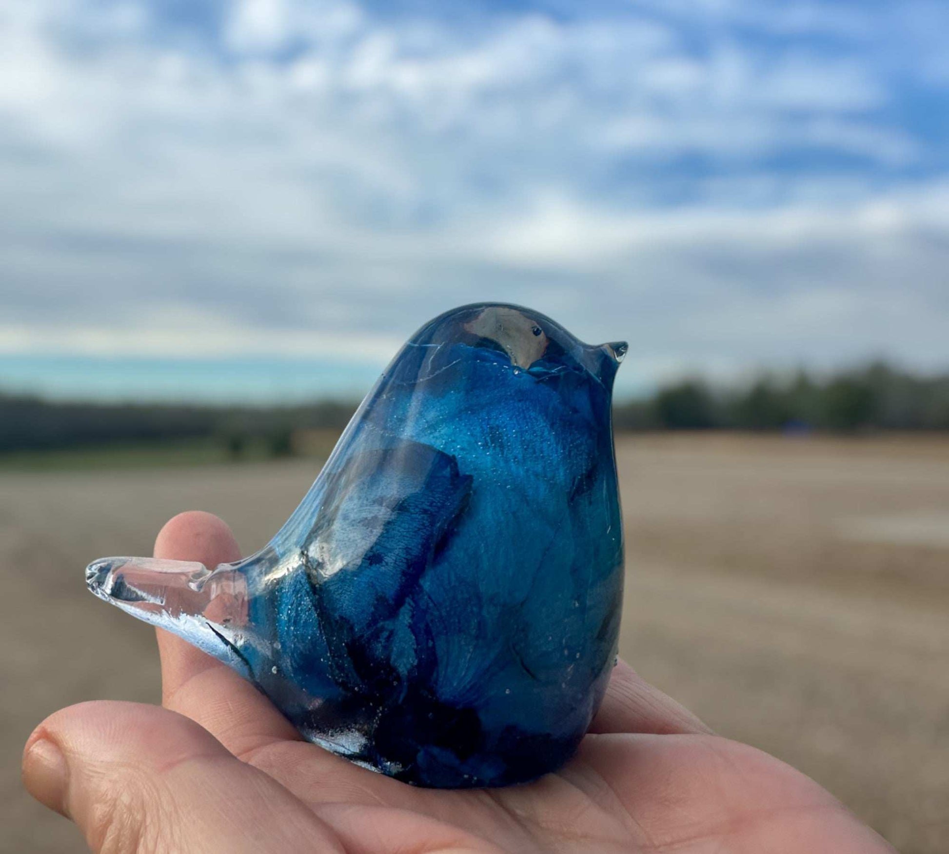Blue Rose Resin Bird Nature-Inspired Sculpture Azure Serenade