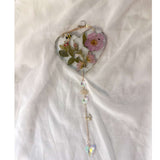 Whispering Wild Rose Heart Suncatcher - Handmade with Dried Wild Roses