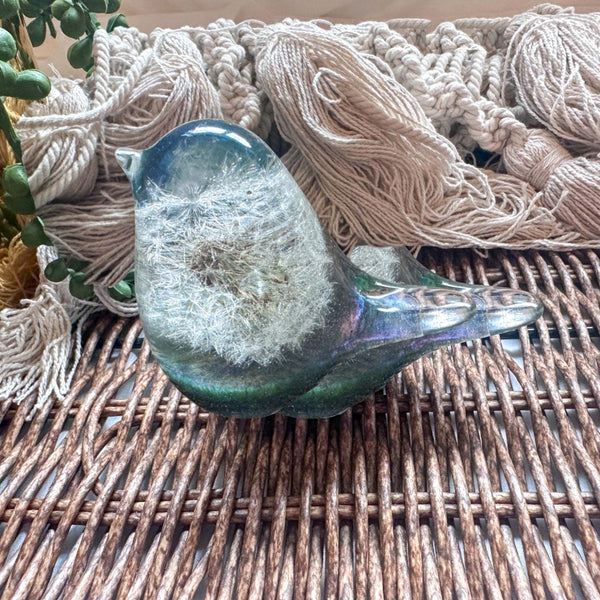 Enchanted Dandelion Wishing Bird - Handmade Resin Fairy Puff Bird