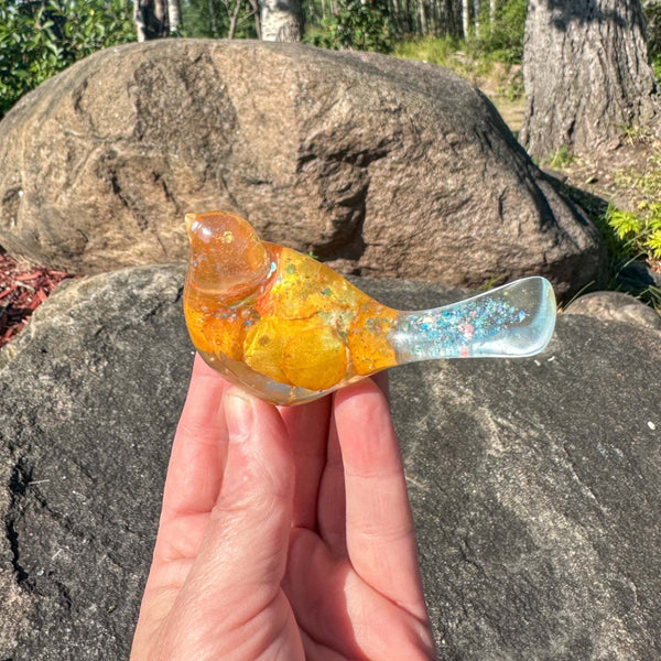 Orange Pansy Bird – Handmade Resin Bird with Real Flowers & Sparkles