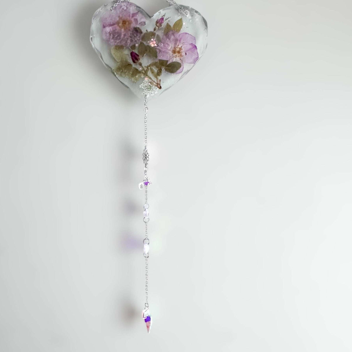 Wild Roses Handmade Heart Suncatcher - Real Dried Wild Roses