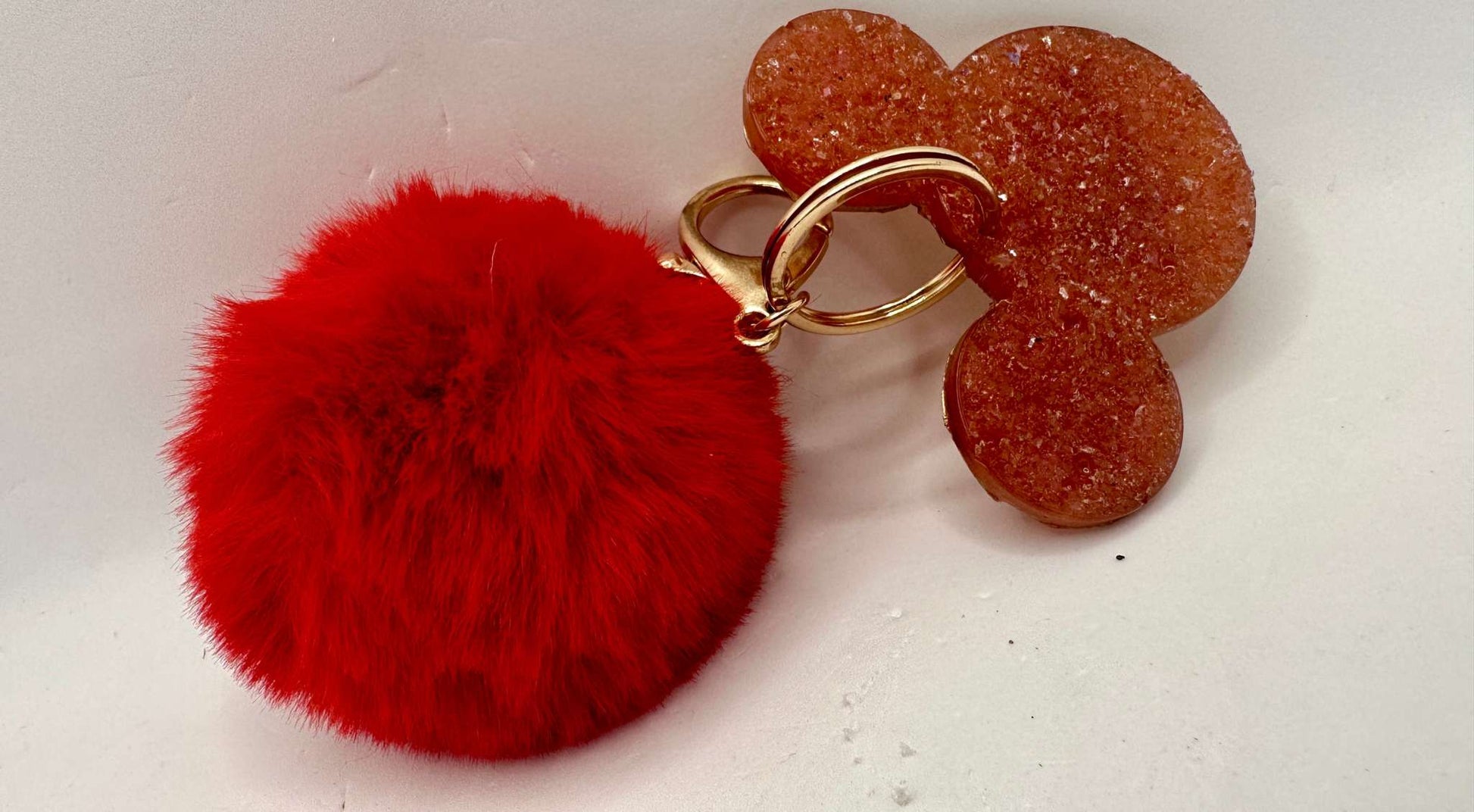 Mickey Mouse Druzy Style Luxurious Pom Pom Handmade Keychains