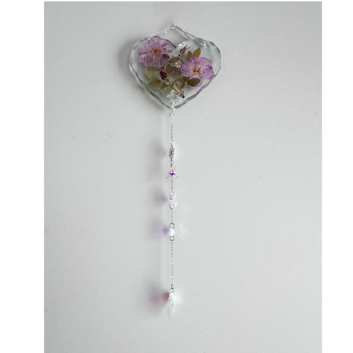 Wild Roses Handmade Heart Suncatcher - Real Dried Wild Roses