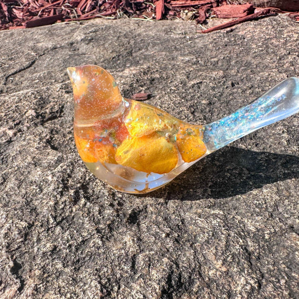 Orange Pansy Bird – Handmade Resin Bird with Real Flowers & Sparkles