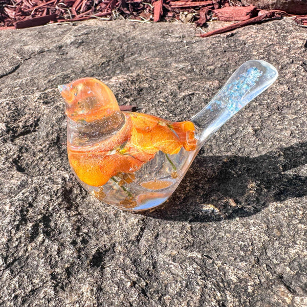 Orange Pansy Bird – Handmade Resin Bird with Real Flowers & Sparkles