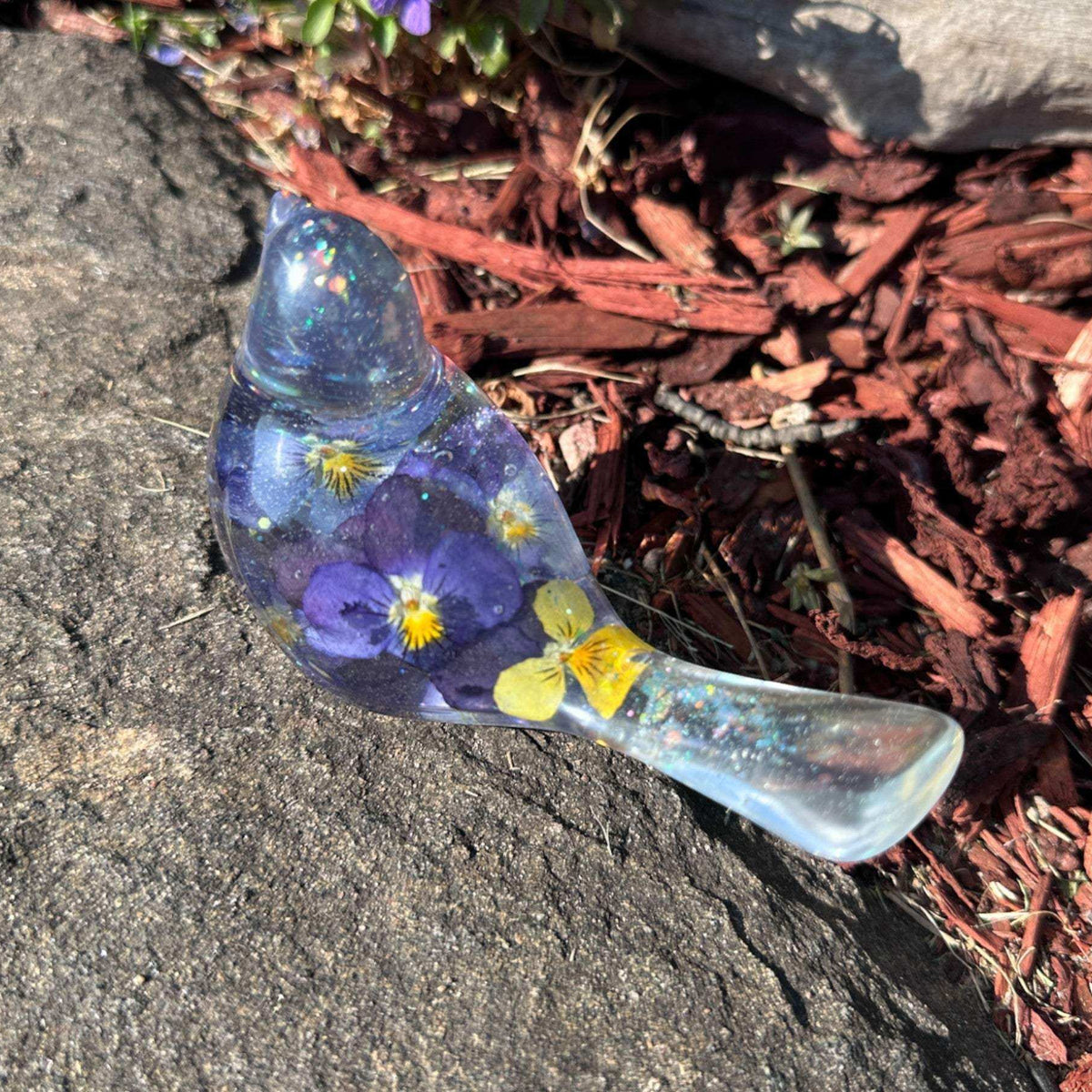 Blossom Song Bird - Handmade Pansy Bird Decor with Real Flowers