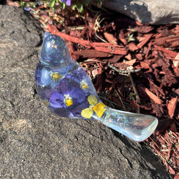 Blossom Song Bird - Handmade Pansy Bird Decor with Real Flowers