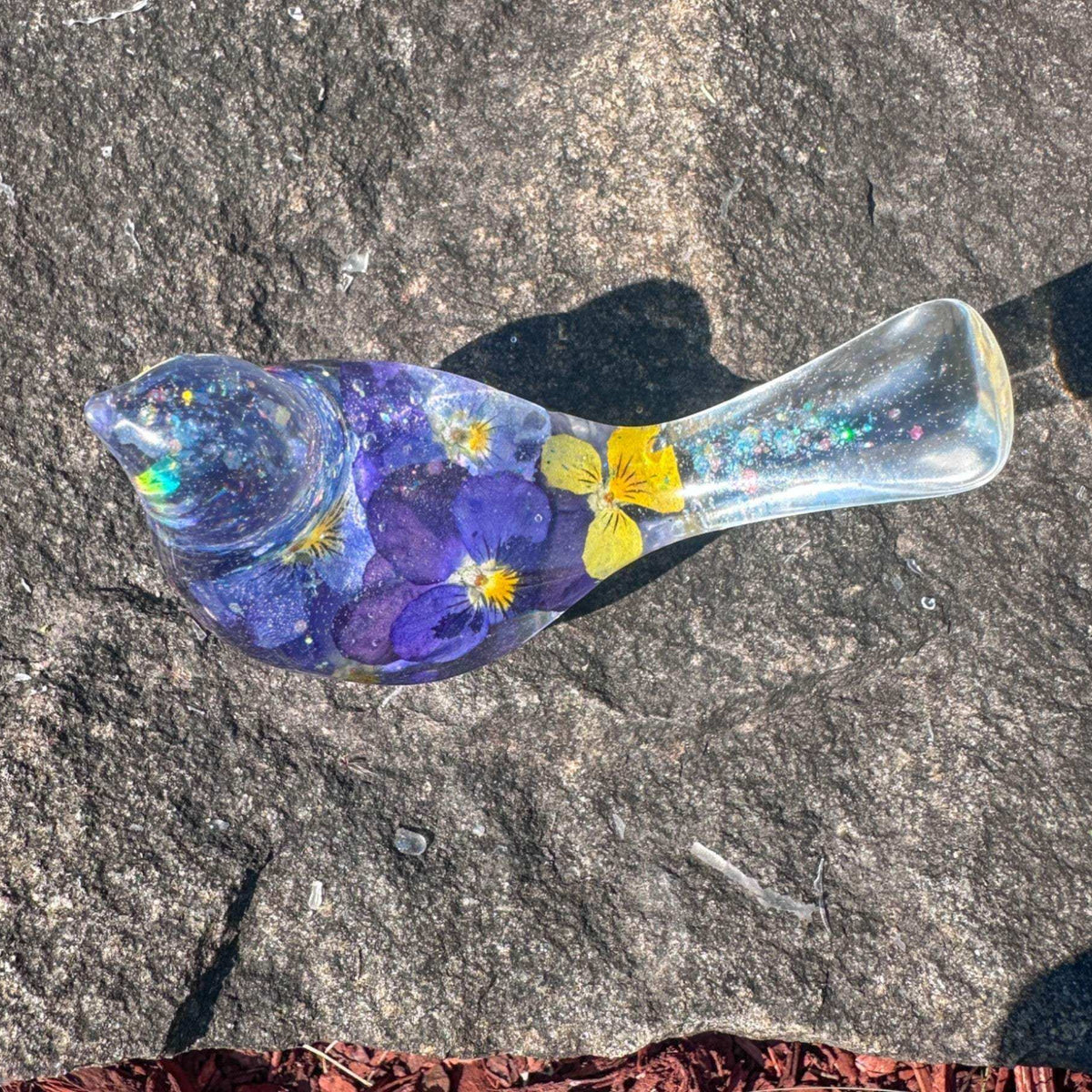 Blossom Song Bird - Handmade Pansy Bird Decor with Real Flowers