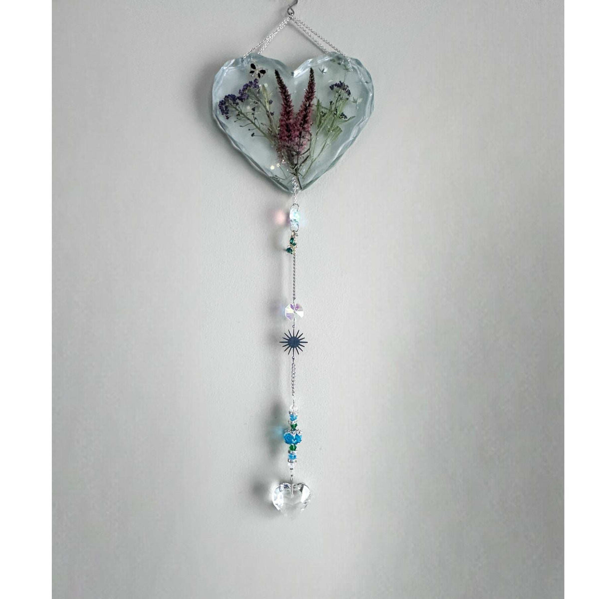 Enchanted Garden Heart Suncatcher - Pressed Flower Resin Decor