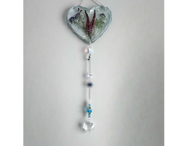 Enchanted Garden Heart Suncatcher - Pressed Flower Resin Decor