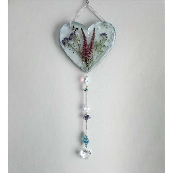 Enchanted Garden Heart Suncatcher - Pressed Flower Resin Decor