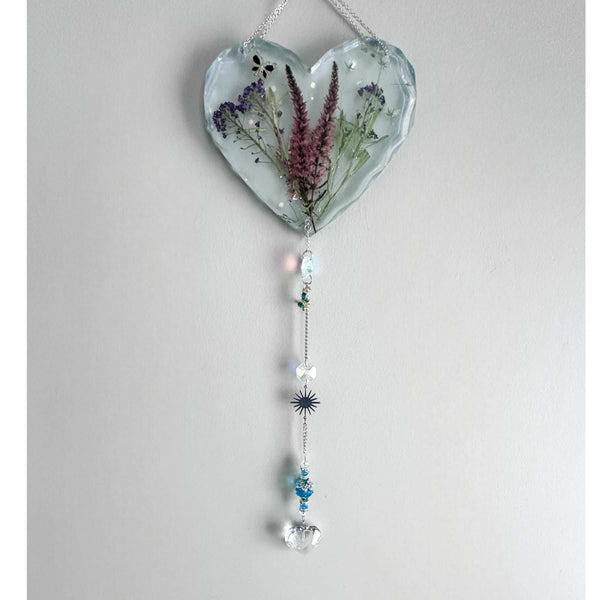 Enchanted Garden Heart Suncatcher - Pressed Flower Resin Decor