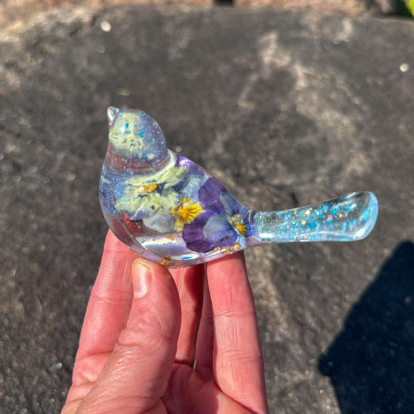 Pansy Songbirds - Handmade Resin Bird Decor with Dried Pansies