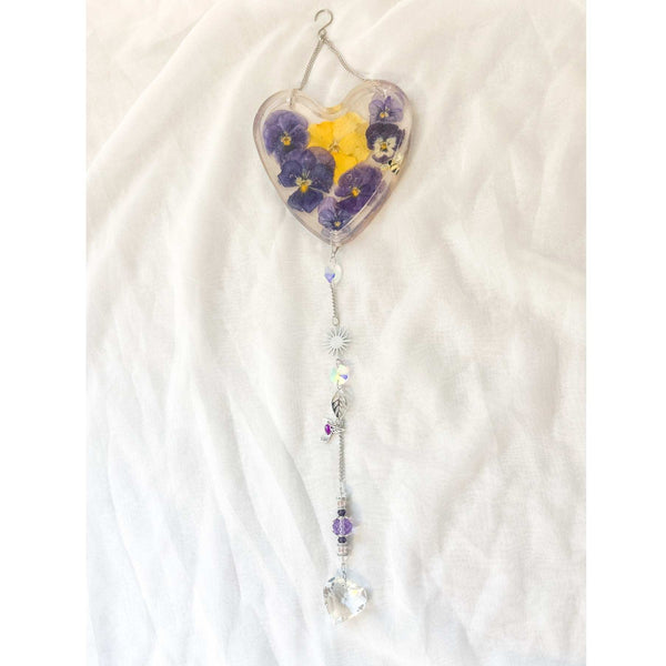 Pansy Garden Glow Resin Suncatcher - Handmade Purple Floral Magic