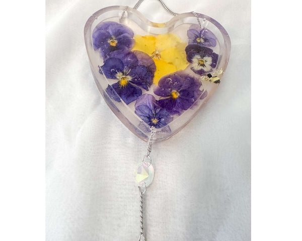 Pansy Garden Glow Resin Suncatcher - Handmade Purple Floral Magic