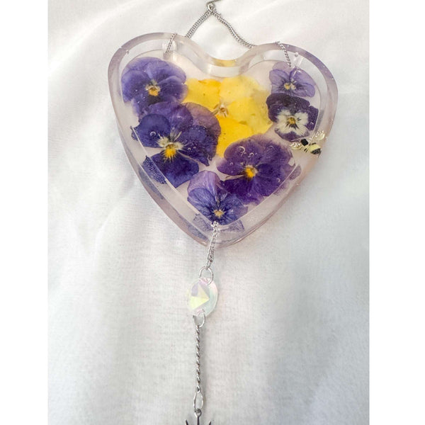 Pansy Garden Glow Resin Suncatcher - Handmade Purple Floral Magic