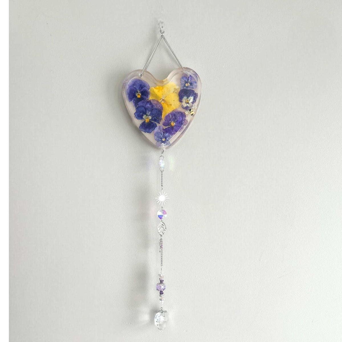 Pansy Garden Glow Resin Suncatcher - Handmade Purple Floral Magic