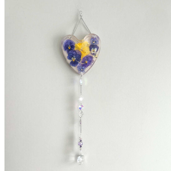 Pansy Garden Glow Resin Suncatcher - Handmade Purple Floral Magic