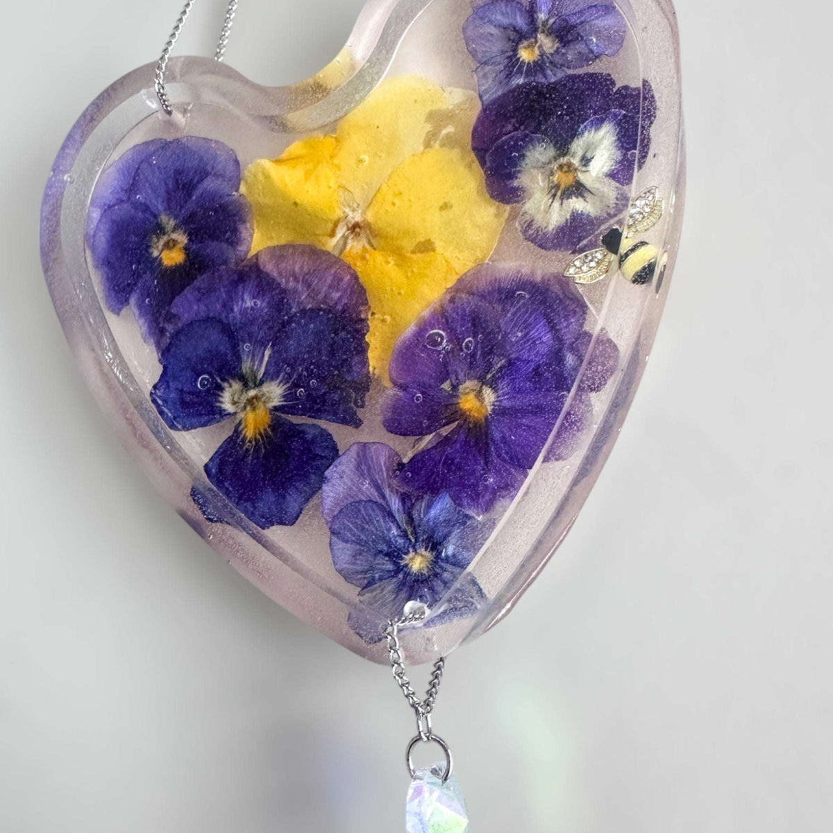 Pansy Garden Glow Resin Suncatcher - Handmade Purple Floral Magic