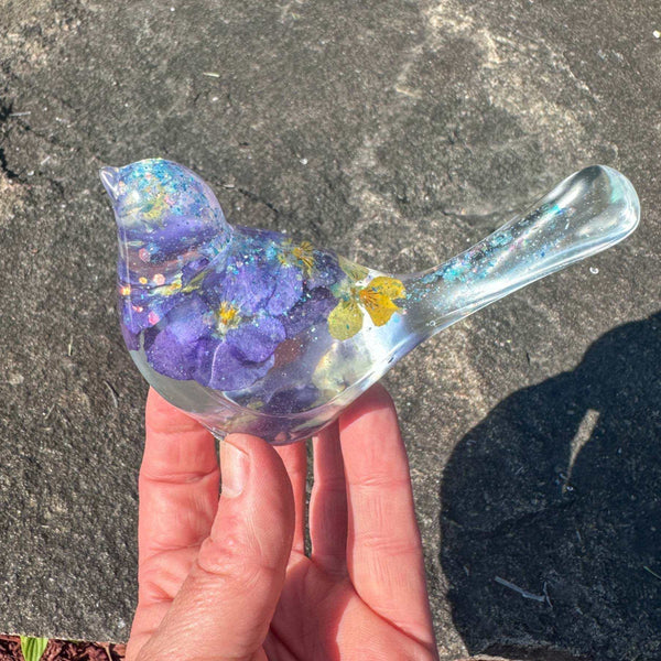 Blossom Song Bird - Handmade Pansy Bird Decor with Real Flowers