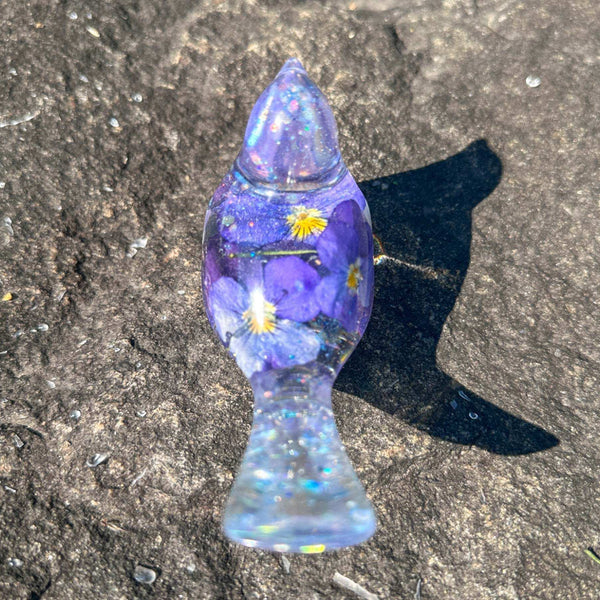Blossom Song Bird - Handmade Pansy Bird Decor with Real Flowers