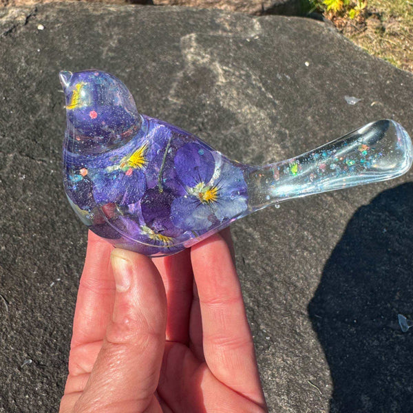 Blossom Song Bird - Handmade Pansy Bird Decor with Real Flowers