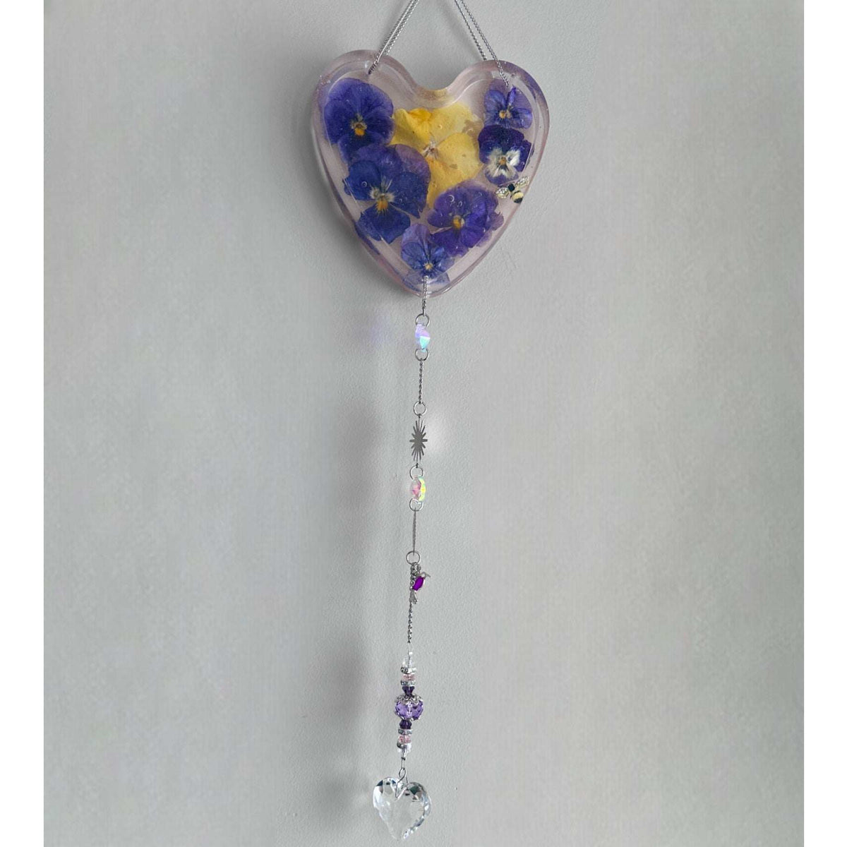 Pansy Garden Glow Resin Suncatcher - Handmade Purple Floral Magic